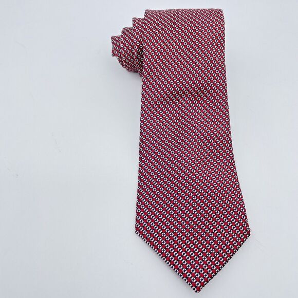 Club Room 100% Silk Necktie Geometric Red/Blue/White Classic Designer 59.5 x 3.5 - Picture 3 of 16